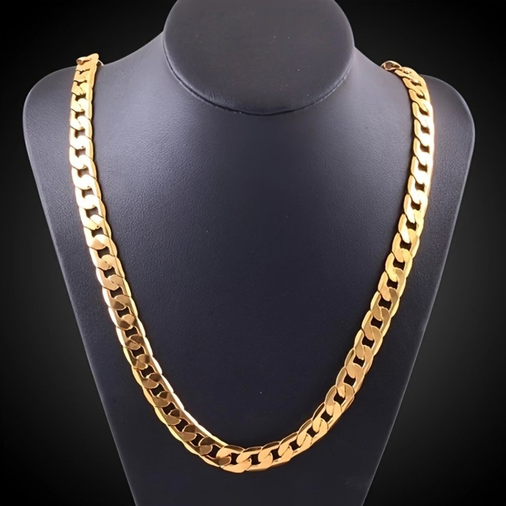 2pcs 18k Golden Plated Cuban Chain - Stylish Fusion of Bracelet and Necklace - Picture 5 of 8